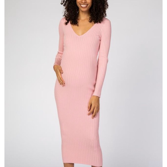 V-Neck Long Sleeve Fitted Maternity Maxi Dress - Picture 2 of 7